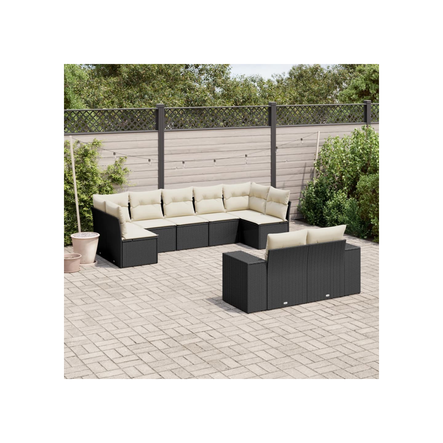 Salon de jardin 9 pcs avec coussins noir résine tressée