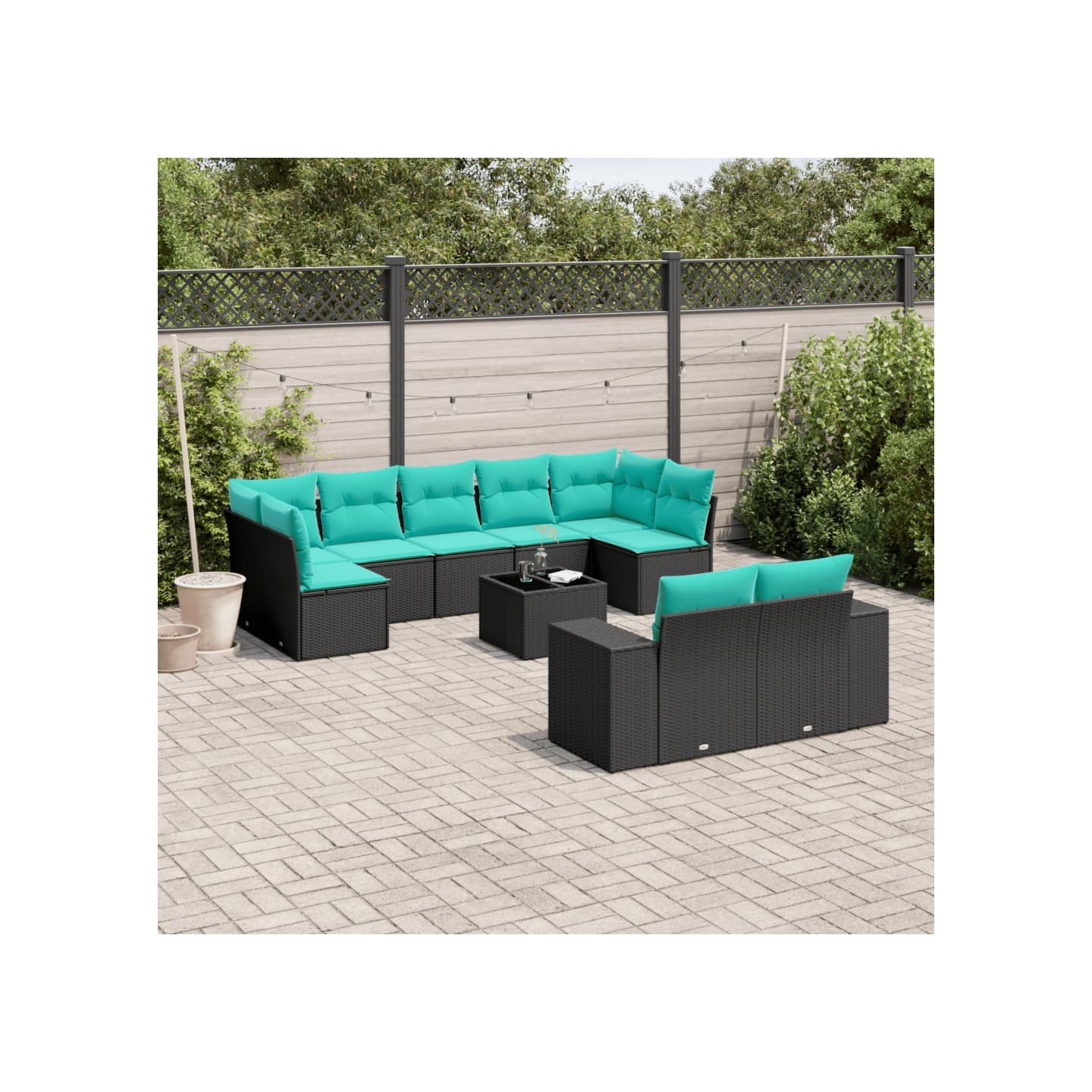 Ensemble de canapé de jardin 10 pcs avec coussins noir