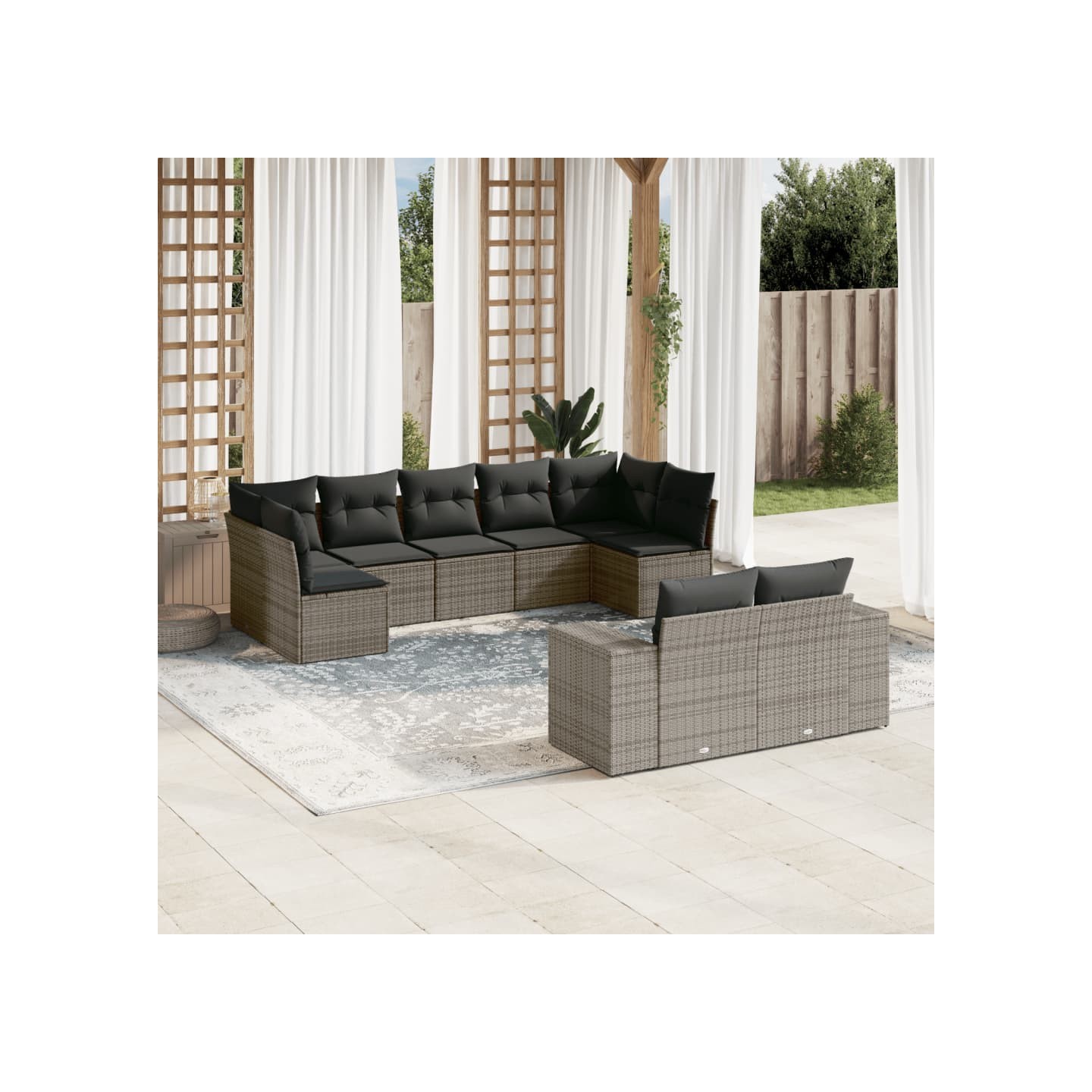 Salon de jardin 9 pcs avec coussins gris résine tressée