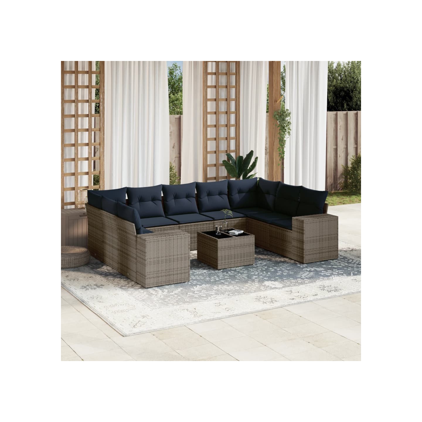 Ensemble de canapé de jardin 10 pcs avec coussins gris