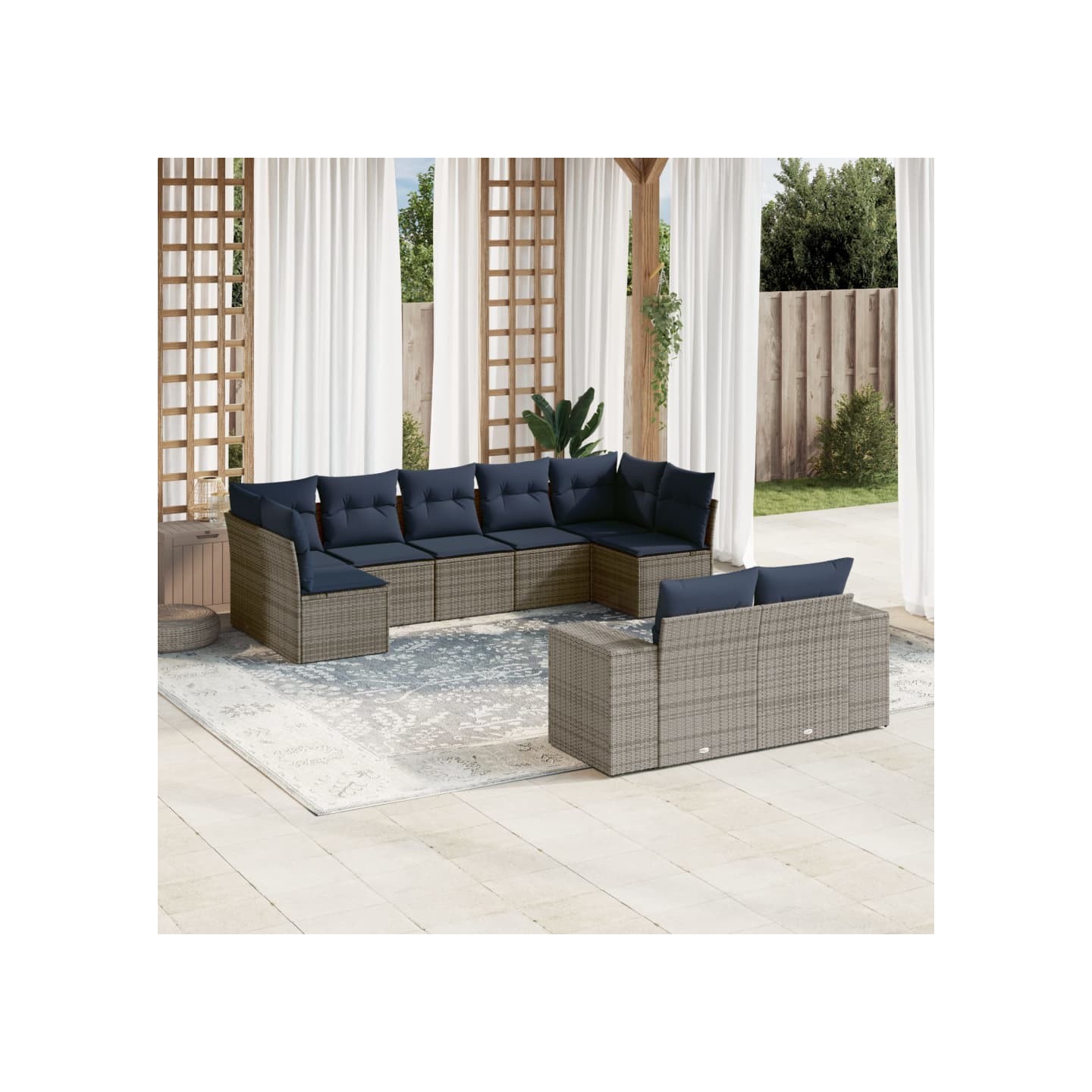 Ensemble de canapé de jardin 9 pcs avec coussins gris résine tressée