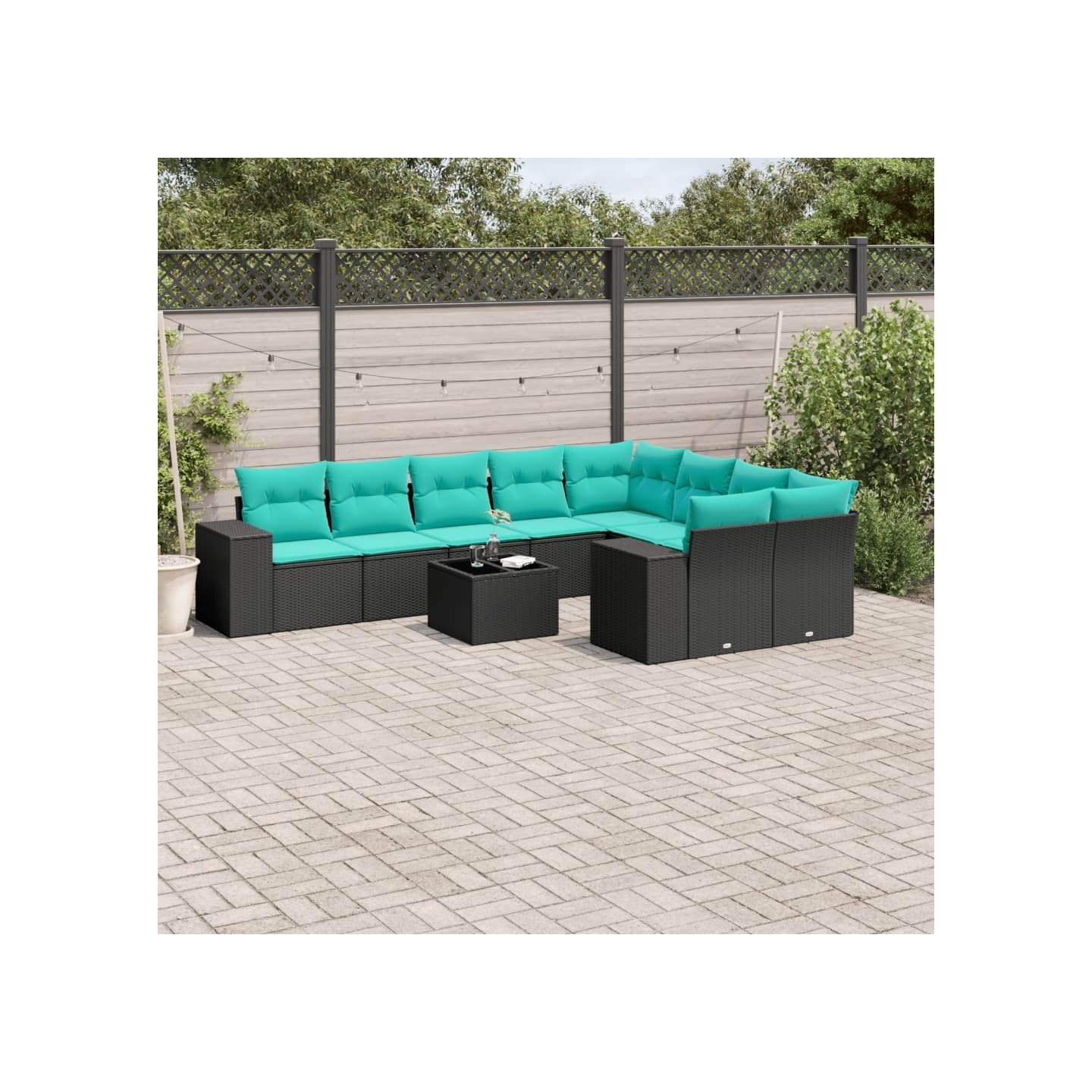 Ensemble de canapé de jardin 10 pcs avec coussins noir