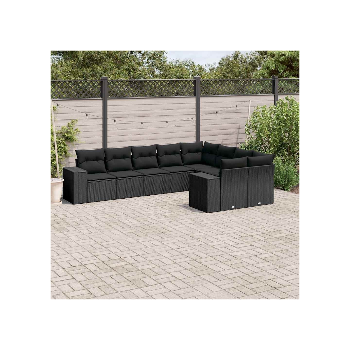 Salon de jardin 9 pcs avec coussins noir résine tressée