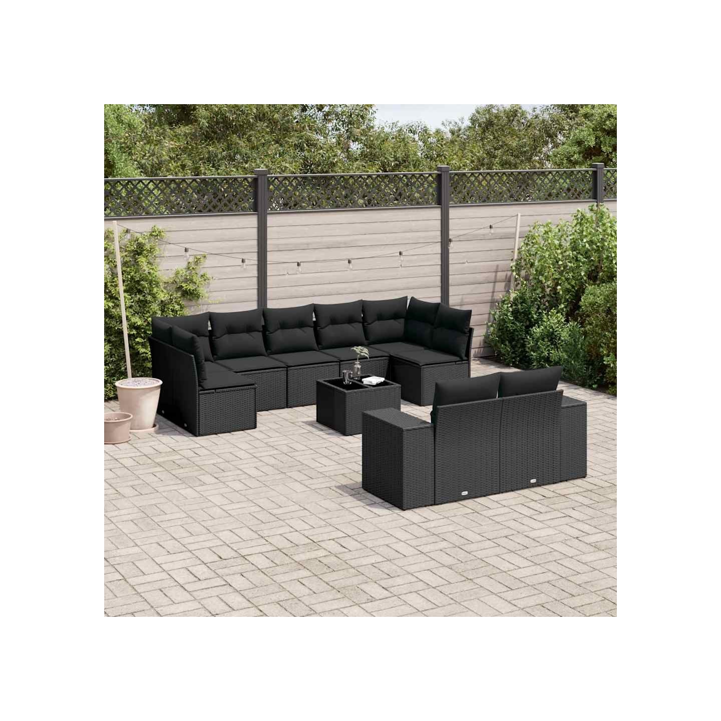 Salon de jardin 10 pcs avec coussins noir résine tressée
