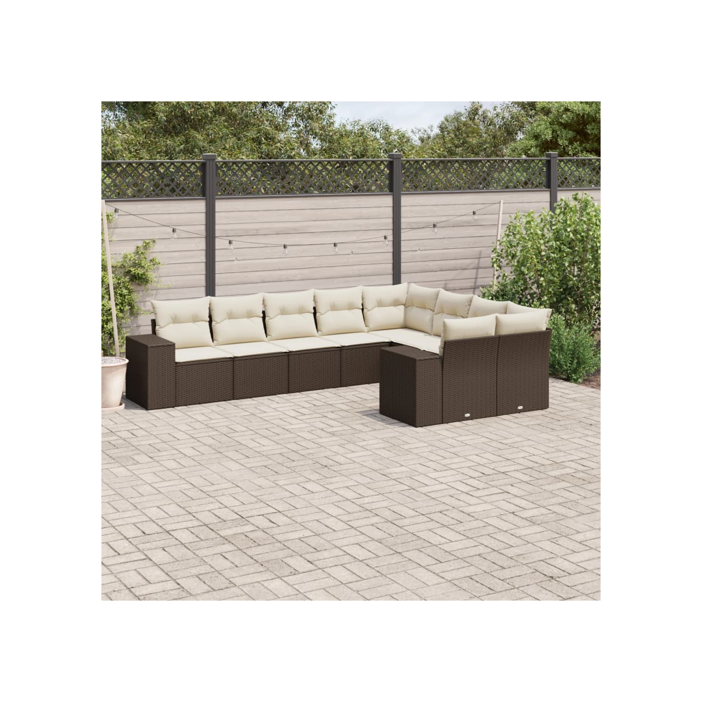 Salon de jardin avec coussins 9 pcs marron résine tressée