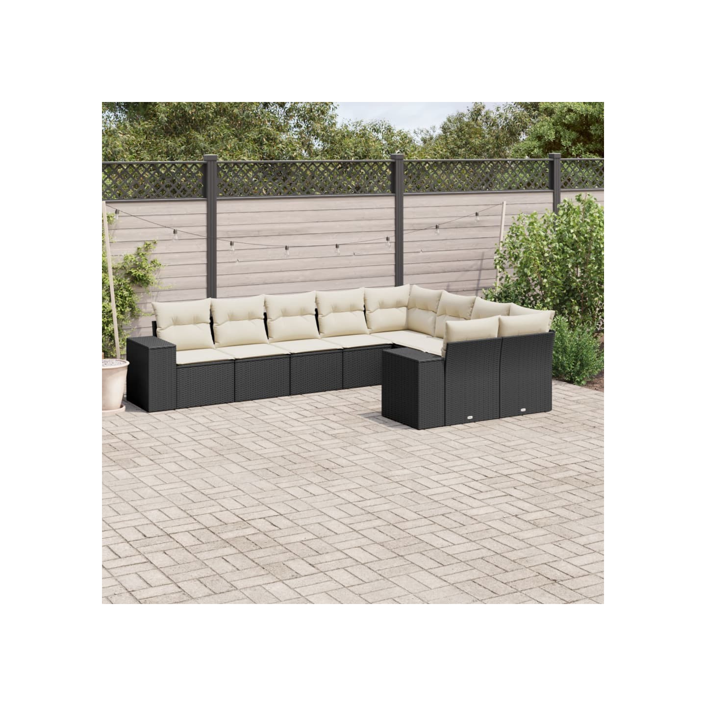 Salon de jardin 9 pcs avec coussins noir résine tressée