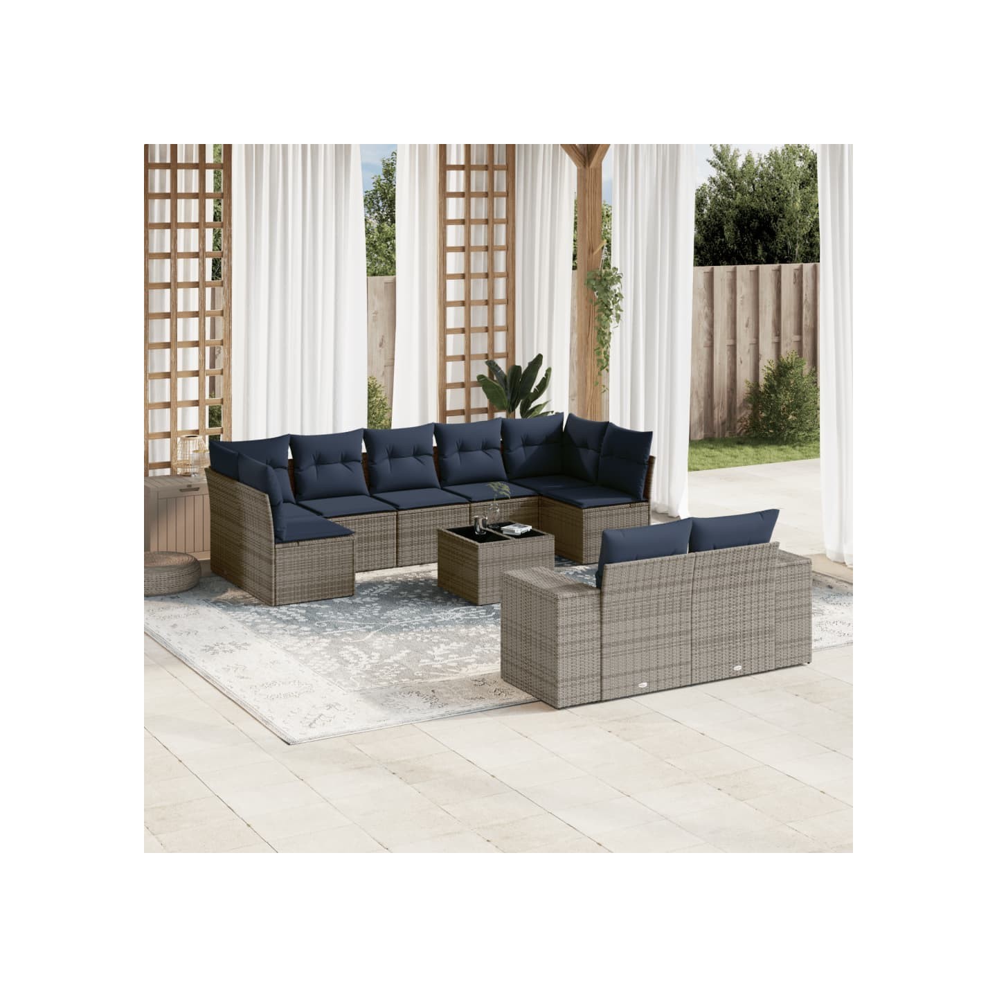 Ensemble de canapé de jardin 10 pcs avec coussins gris