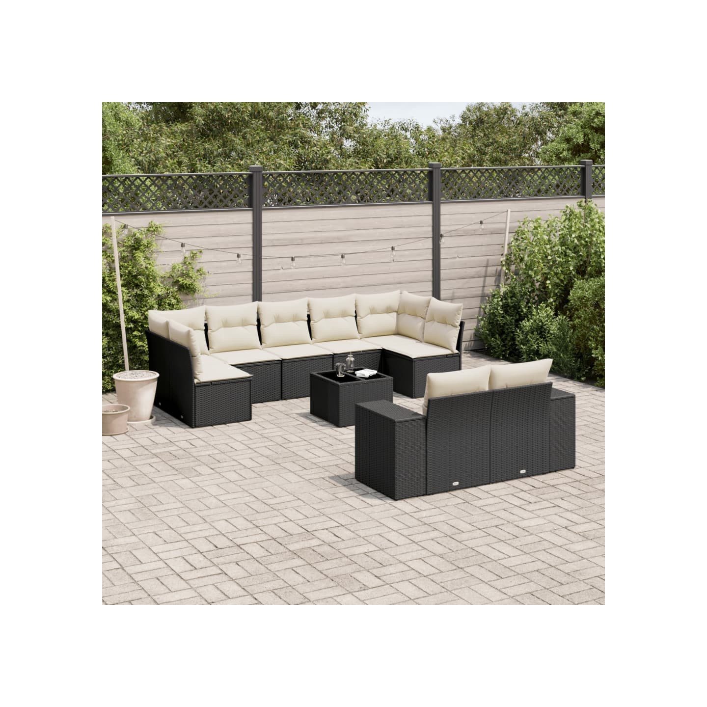 Salon de jardin 10 pcs avec coussins noir résine tressée