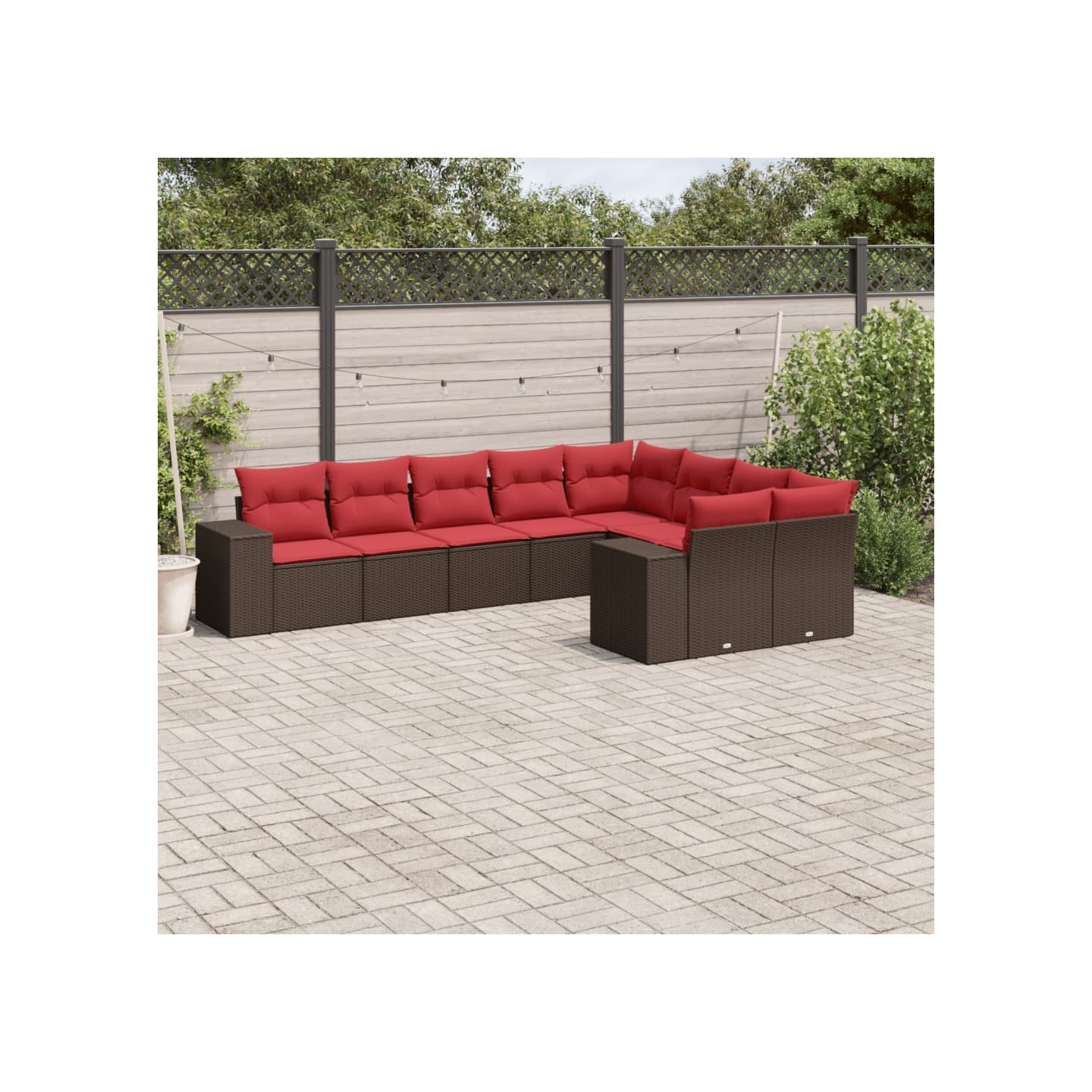 Ensemble de canapé de jardin 9 pcs avec coussins marron