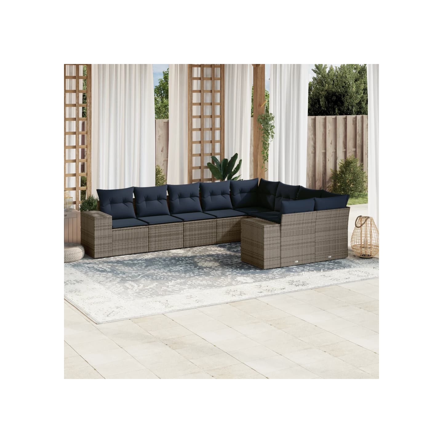 Ensemble de canapé de jardin 9 pcs avec coussins gris résine tressée