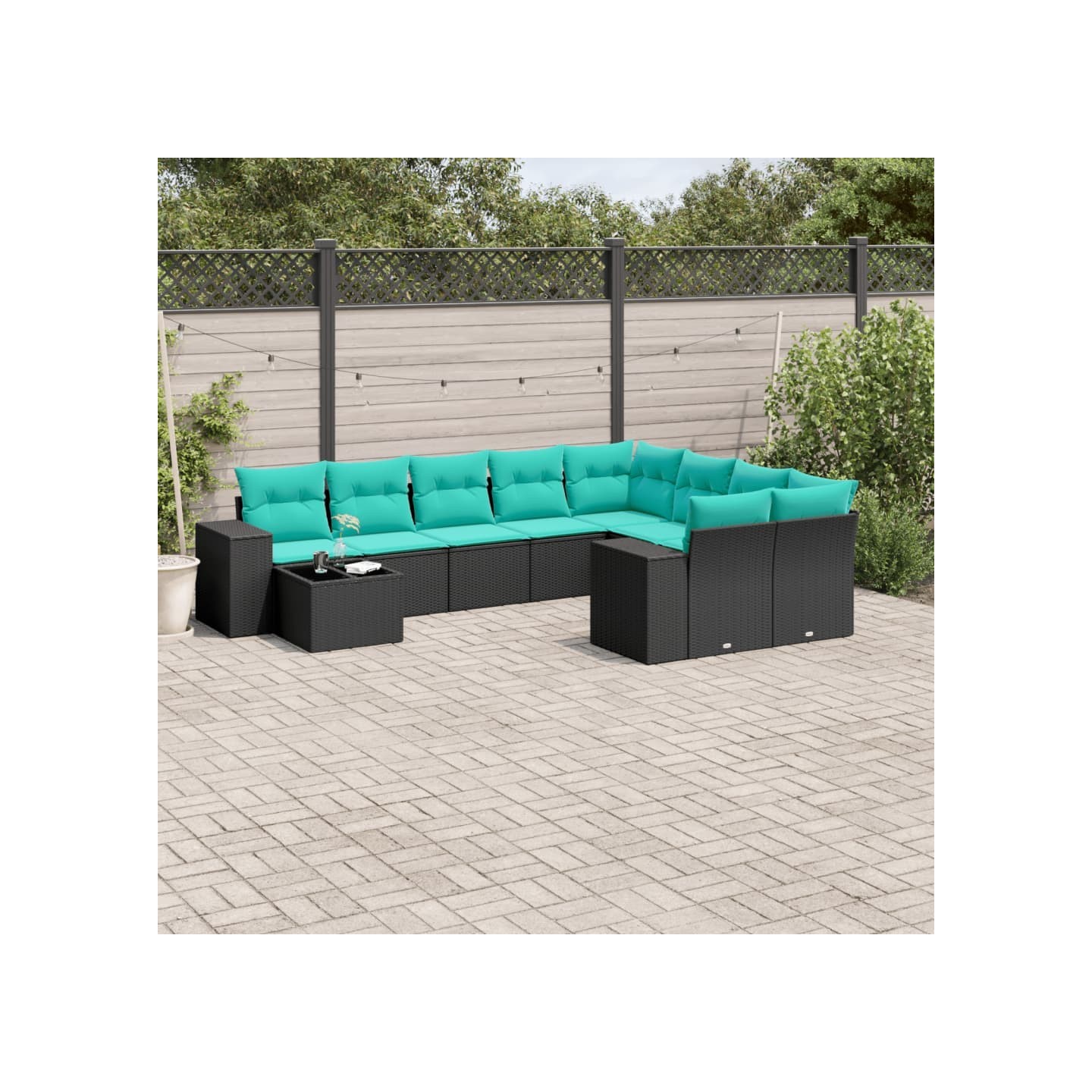 Ensemble de canapé de jardin 10 pcs avec coussins noir