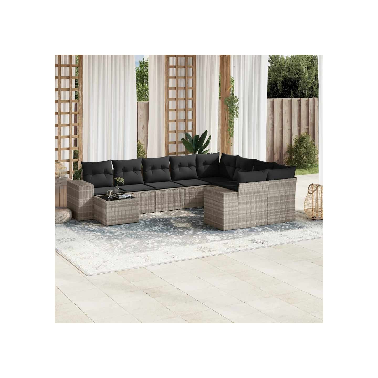Salon de jardin avec coussins 10 pcs gris clair résine tressée