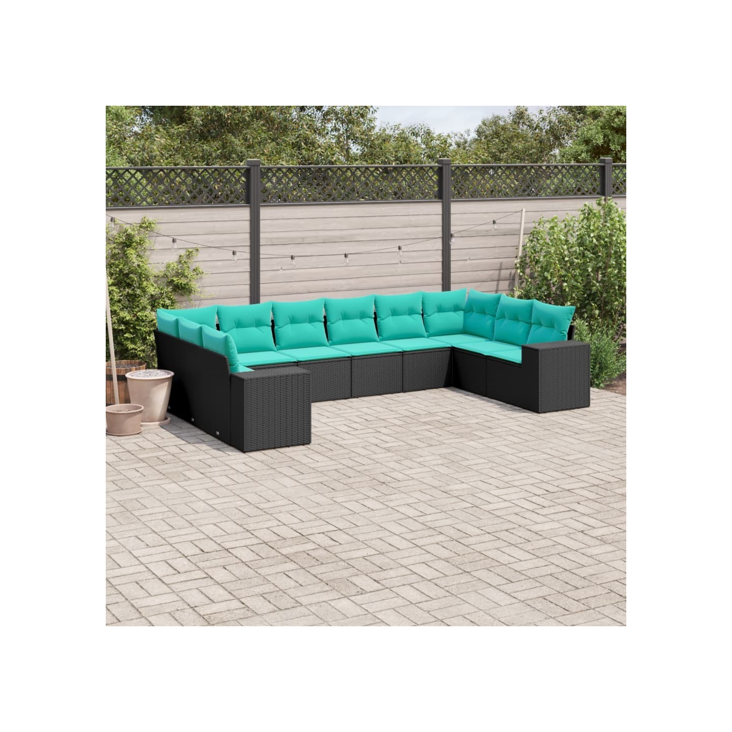 Salon de jardin 10 pcs avec coussins noir résine tressée