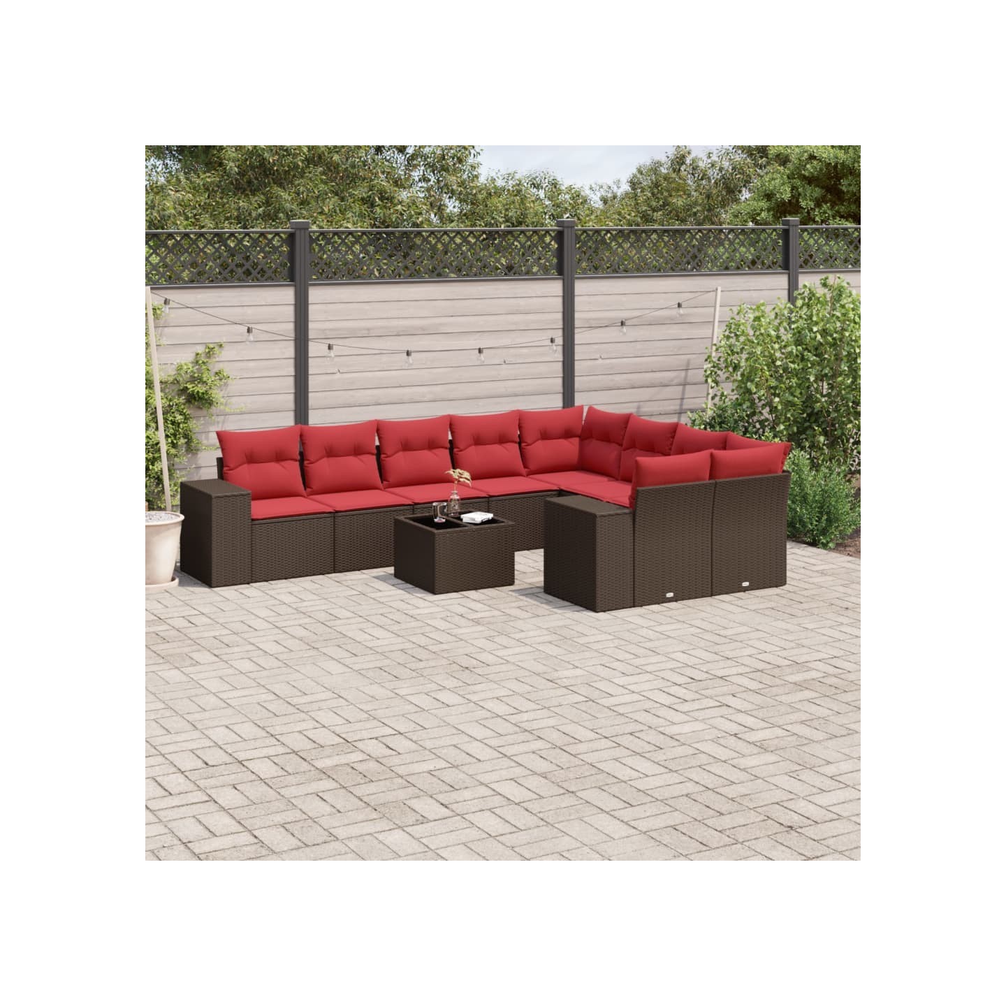 Ensemble de canapé de jardin 10 pcs avec coussins marron