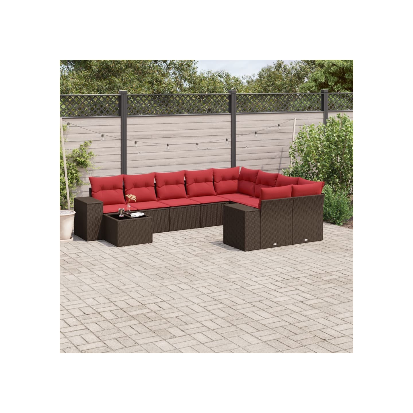Ensemble de canapé de jardin 10 pcs avec coussins marron