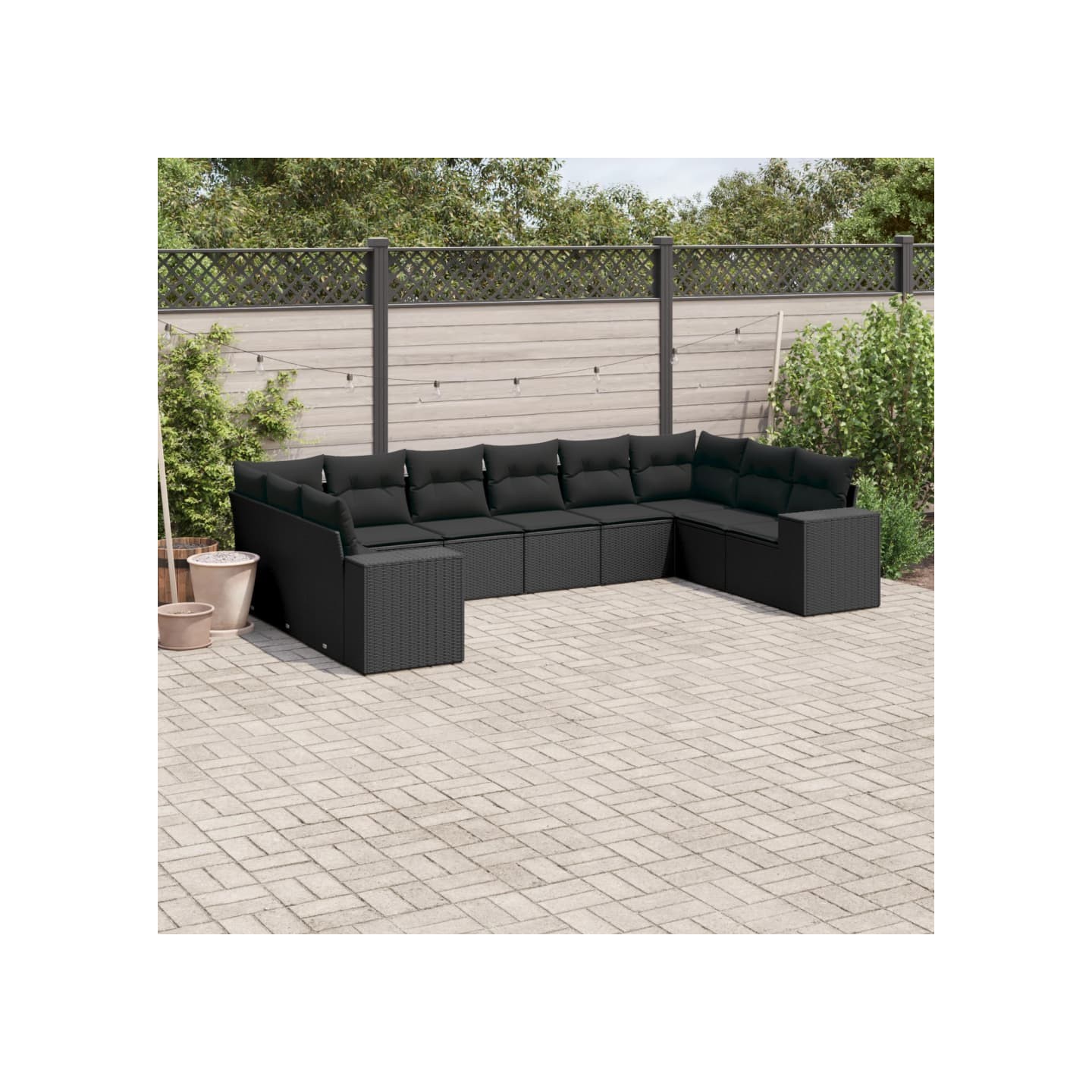 Salon de jardin 10 pcs avec coussins noir résine tressée