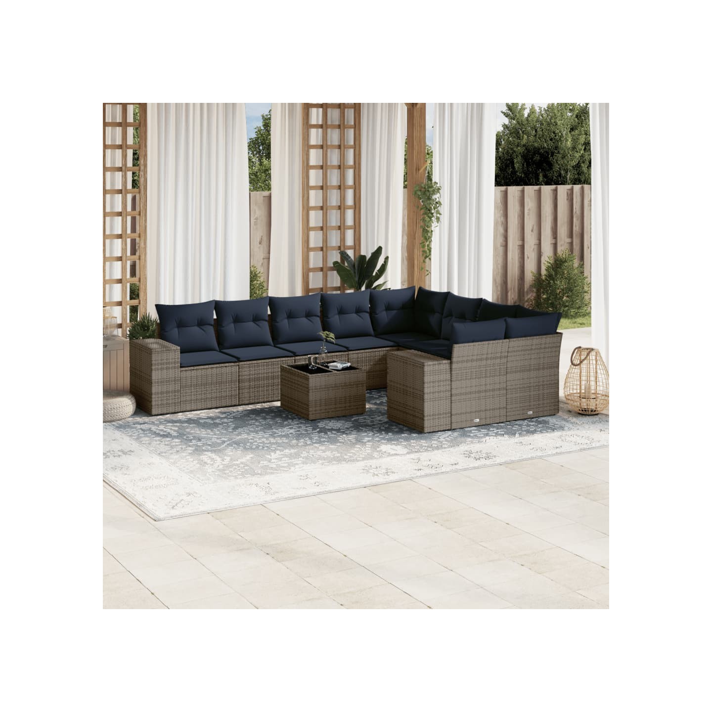 Ensemble de canapé de jardin 10 pcs avec coussins gris