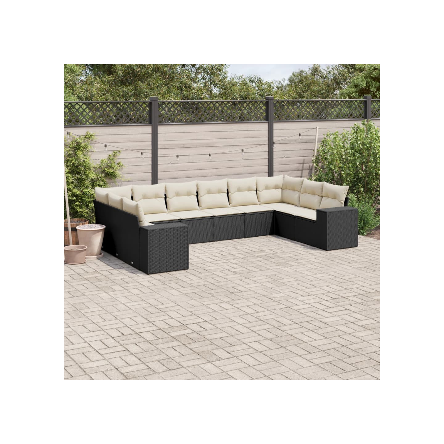 Salon de jardin 10 pcs avec coussins noir résine tressée