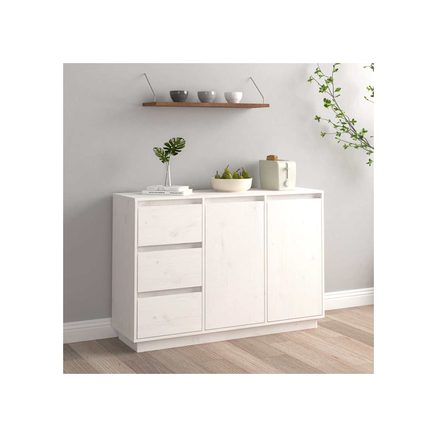 Buffet Blanc 111x34x75 cm Bois massif de pin