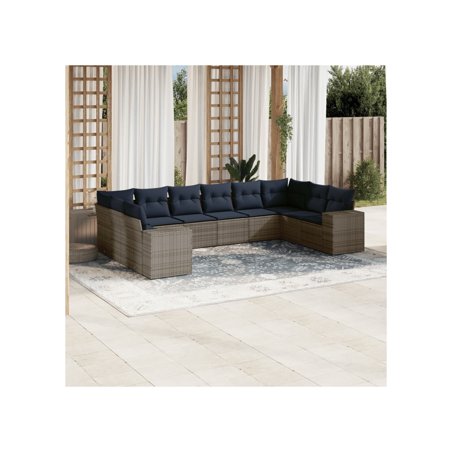 Ensemble de canapé de jardin 10 pcs avec coussins gris