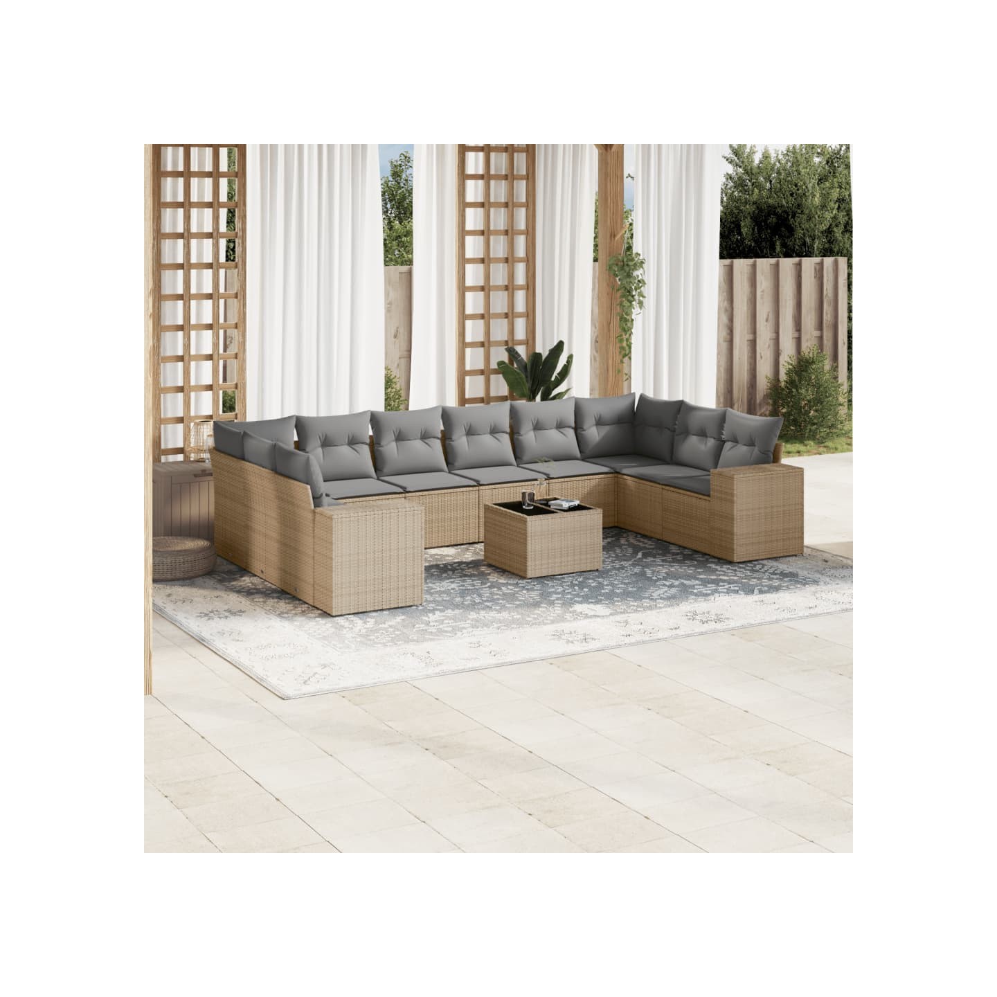 Salon de jardin 11 pcs avec coussins beige résine tressée