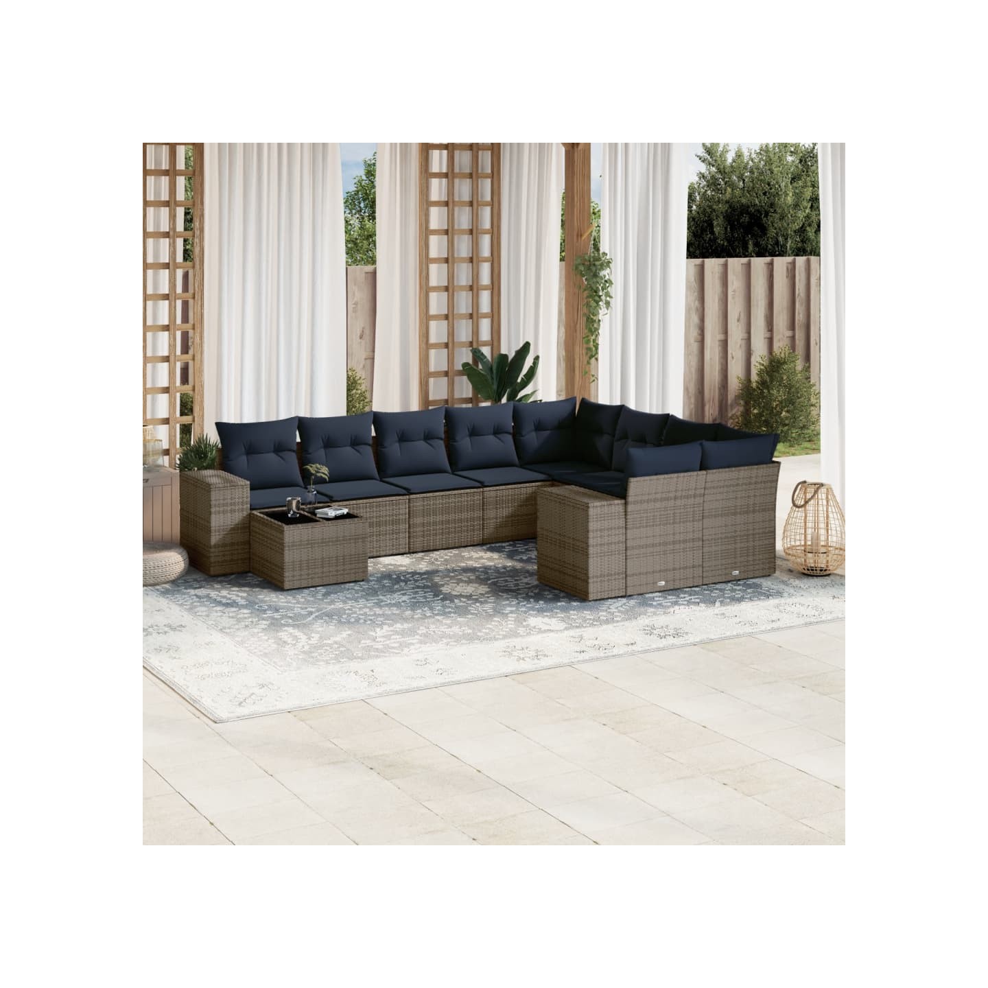 Ensemble de canapé de jardin 10 pcs avec coussins gris