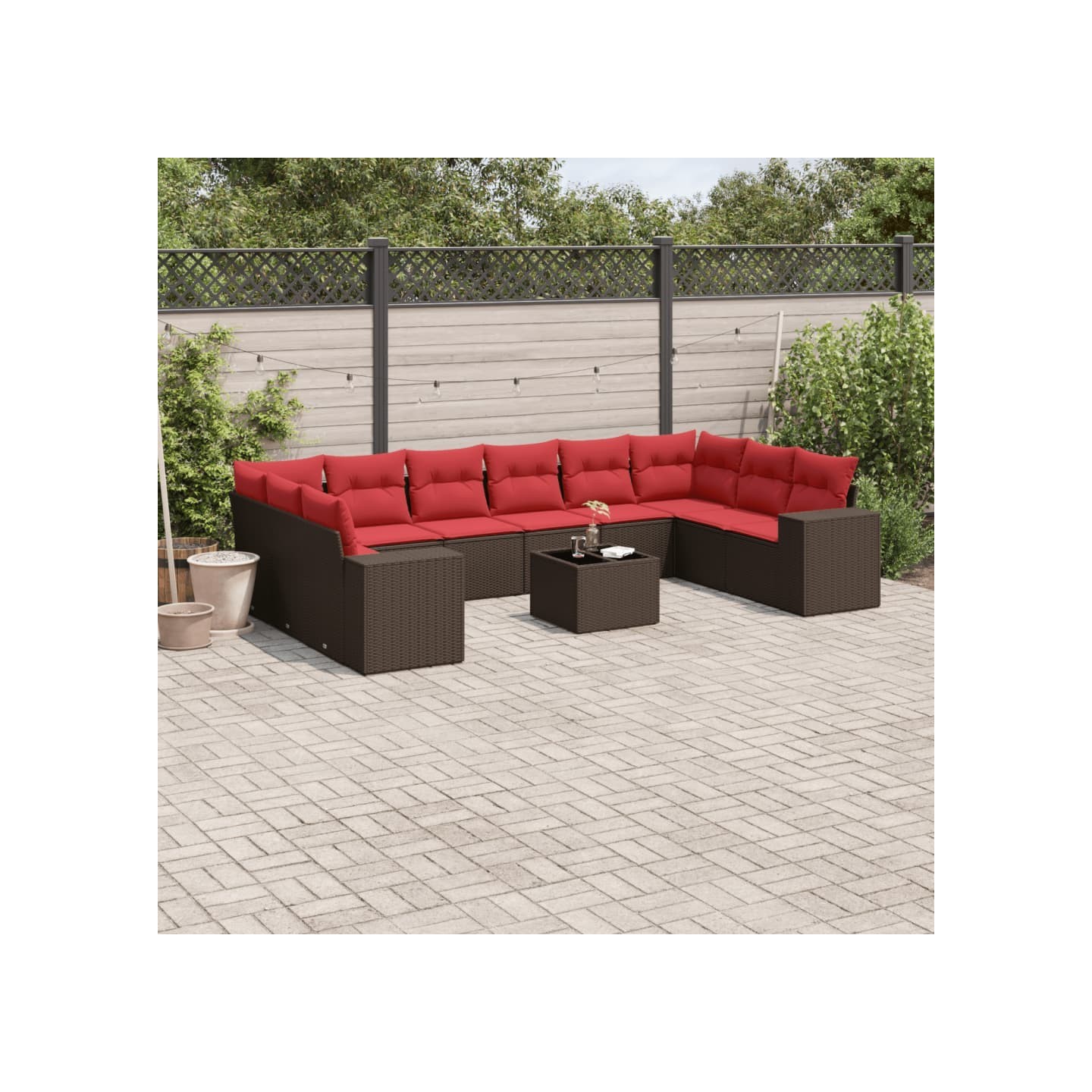Ensemble de canapé de jardin 11 pcs avec coussins marron