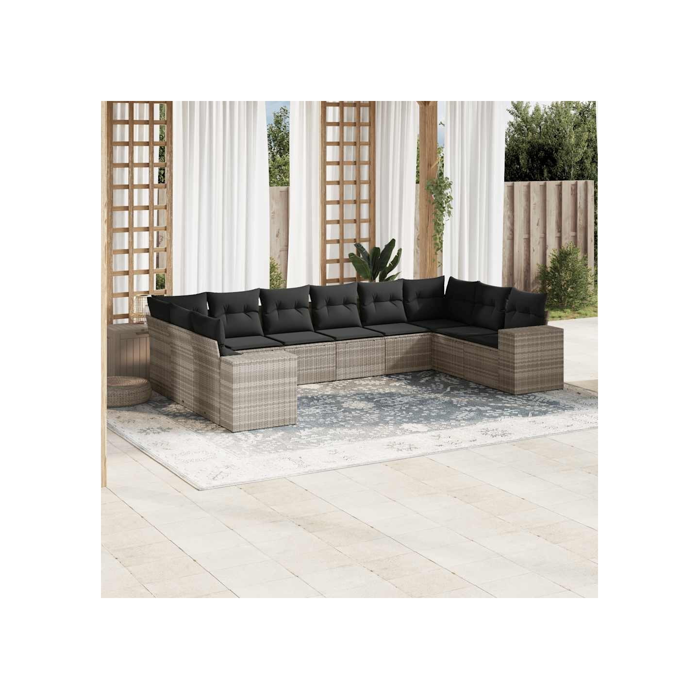 Salon de jardin avec coussins 10 pcs gris clair résine tressée