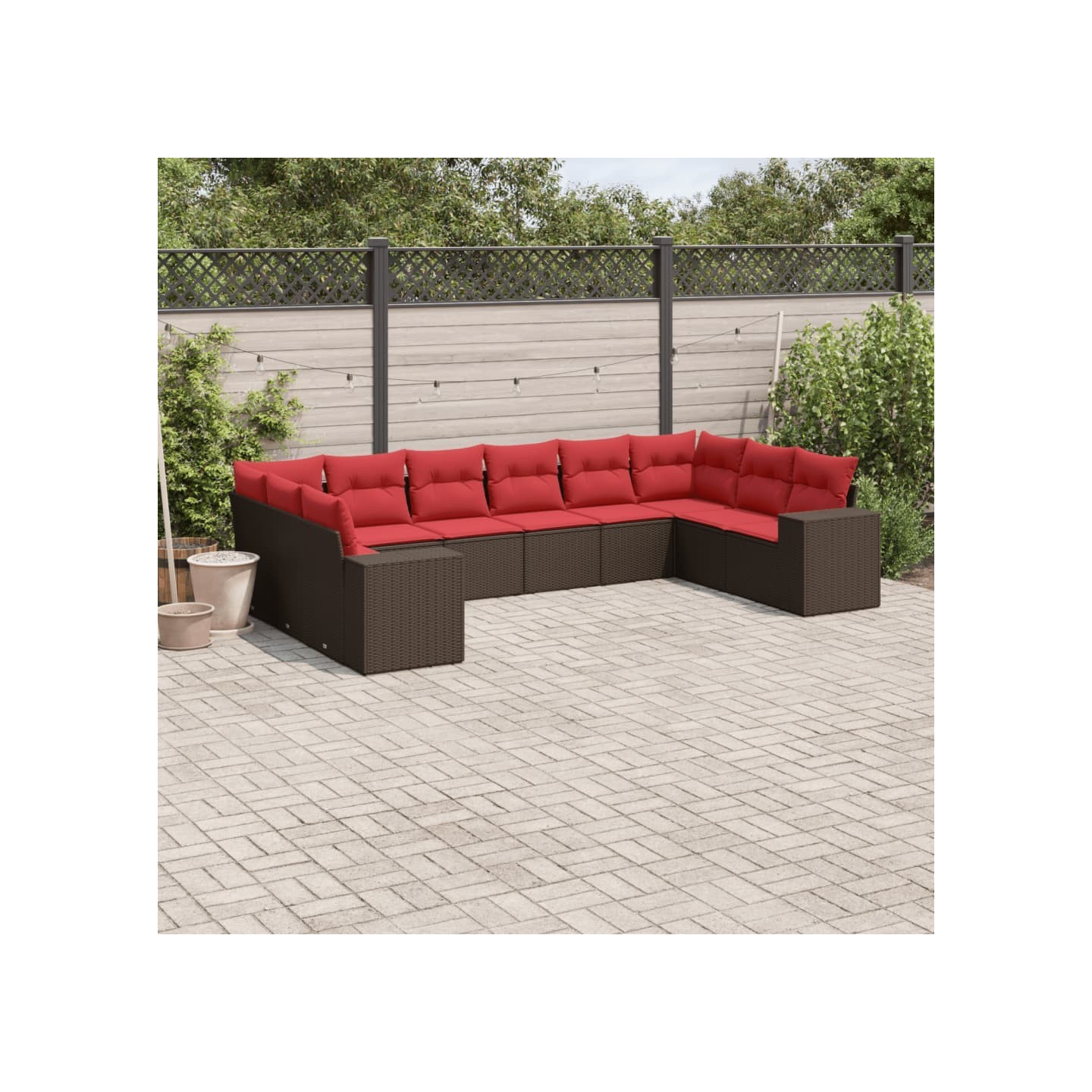 Ensemble de canapé de jardin 10 pcs avec coussins marron
