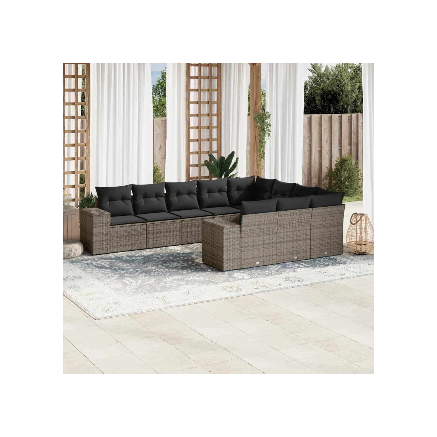 Salon de jardin avec coussins 10 pcs gris résine tressée