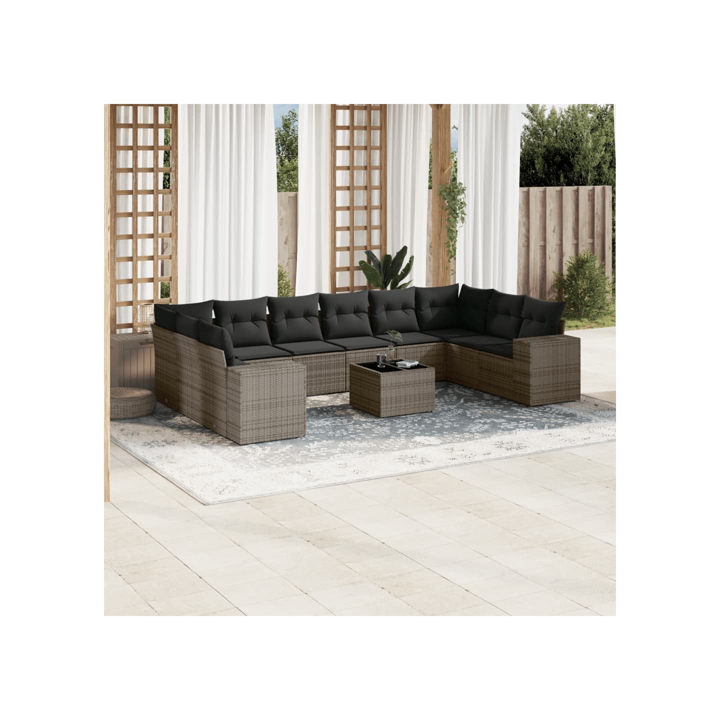 Salon de jardin 11 pcs avec coussins gris résine tressée