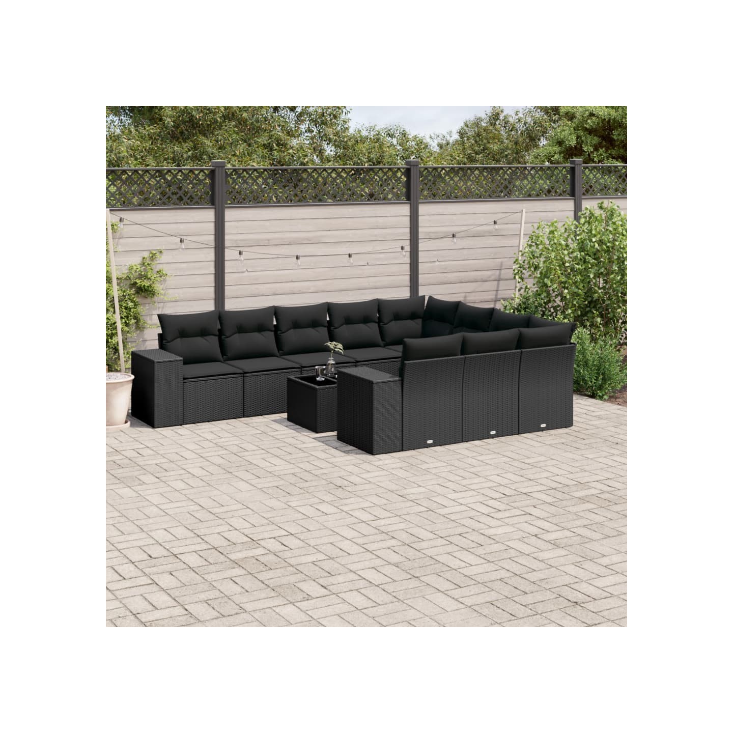 Salon de jardin 11 pcs avec coussins noir résine tressée