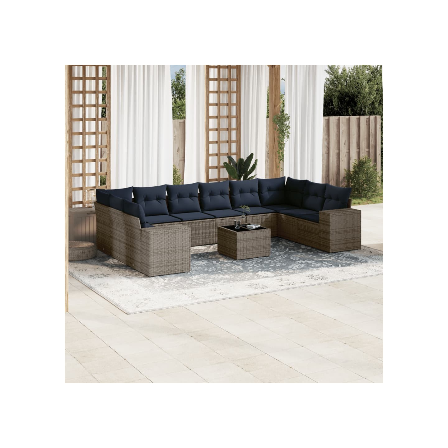 Ensemble de canapé de jardin 11 pcs avec coussins gris
