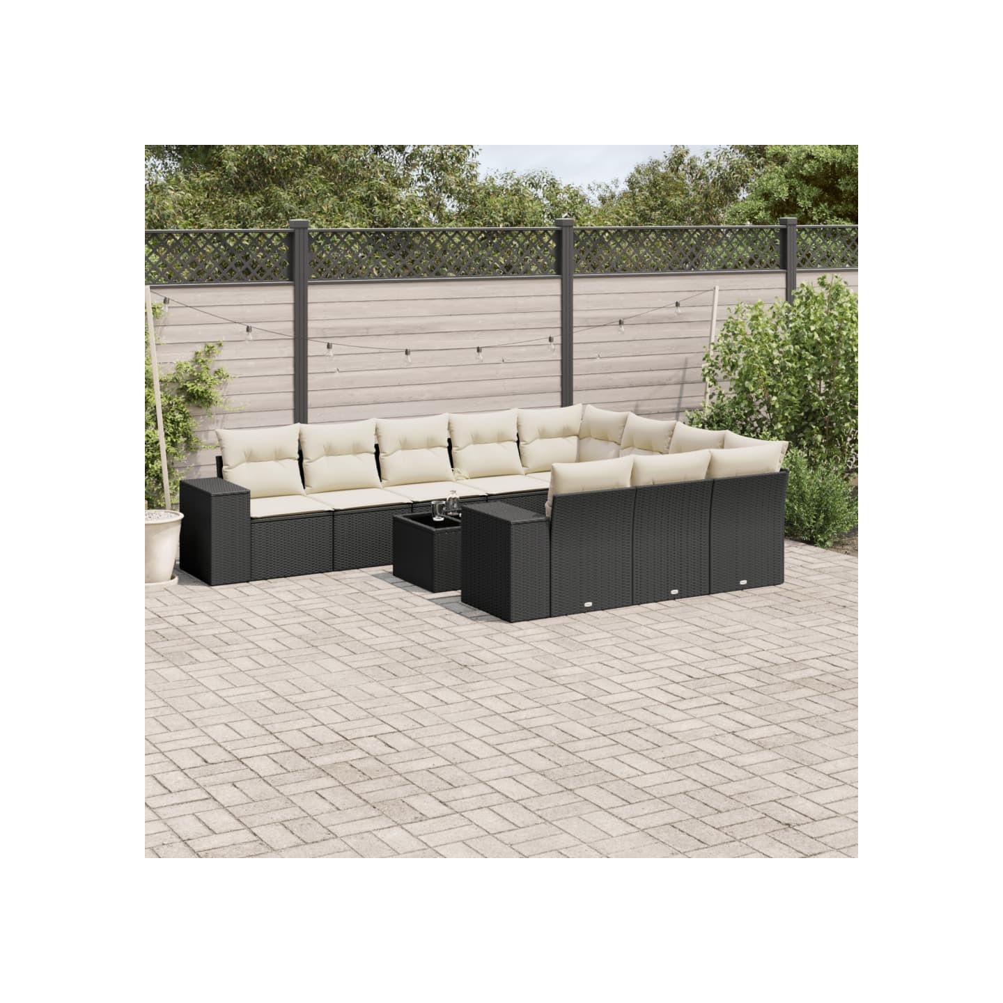 Salon de jardin 11 pcs avec coussins noir résine tressée