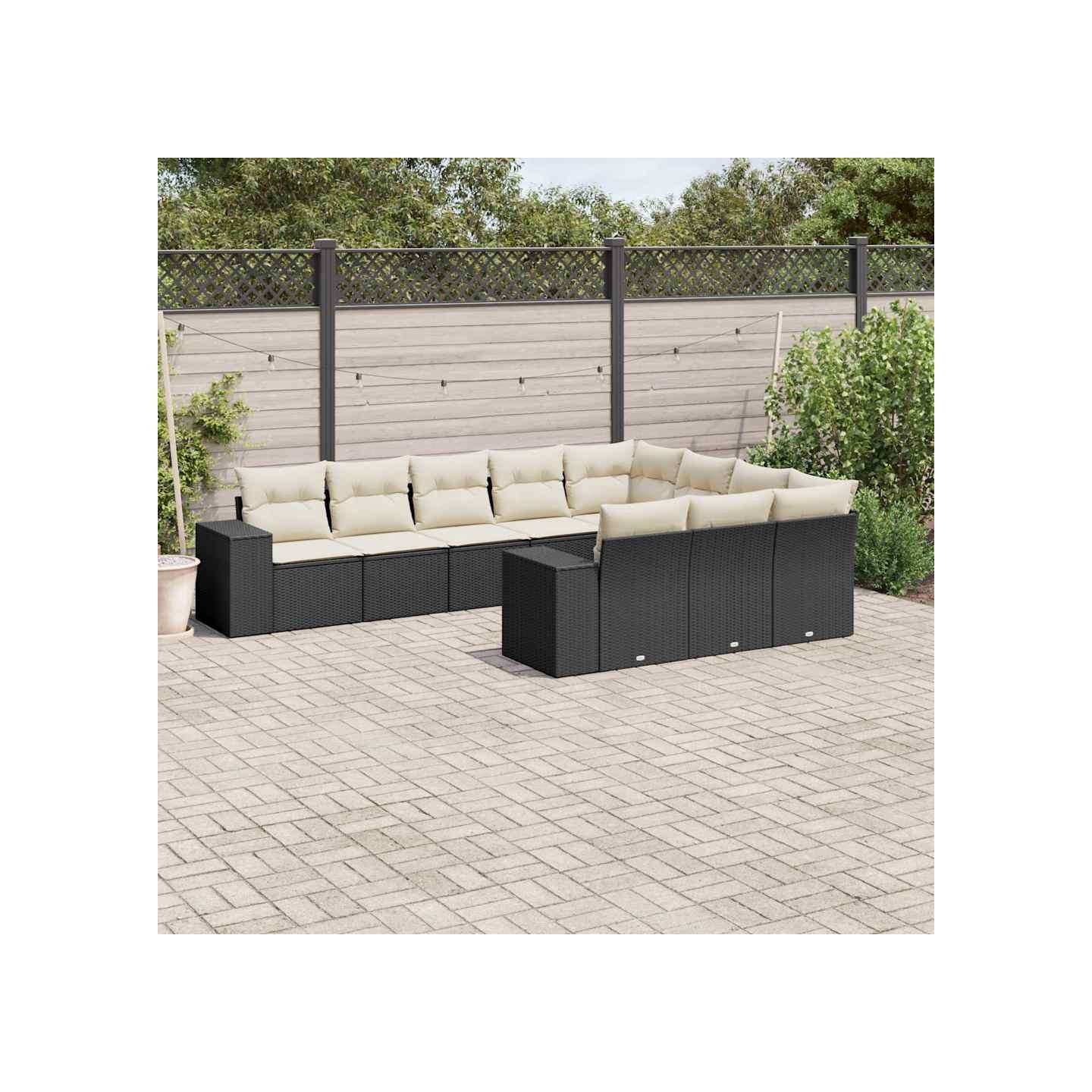 Salon de jardin 10 pcs avec coussins noir résine tressée