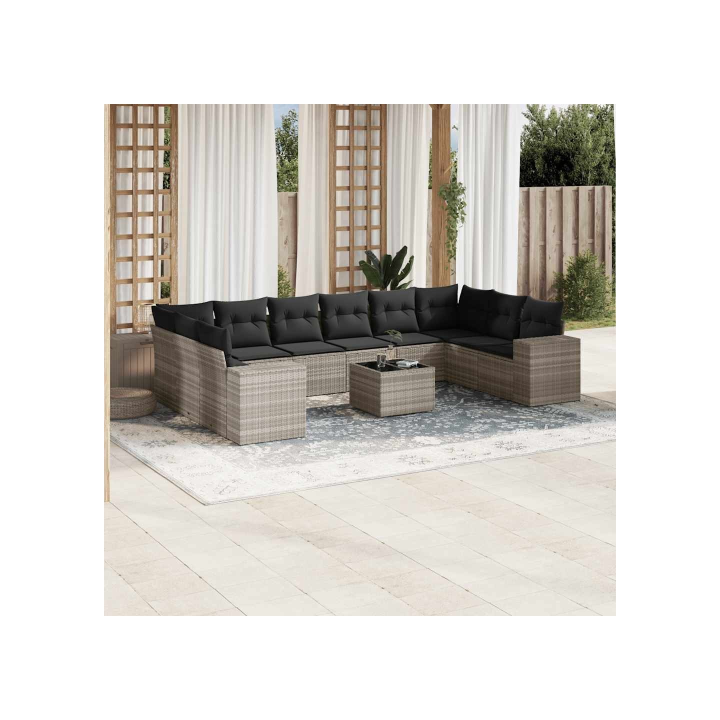 Salon de jardin 11 pcs avec coussins gris clair résine tressée