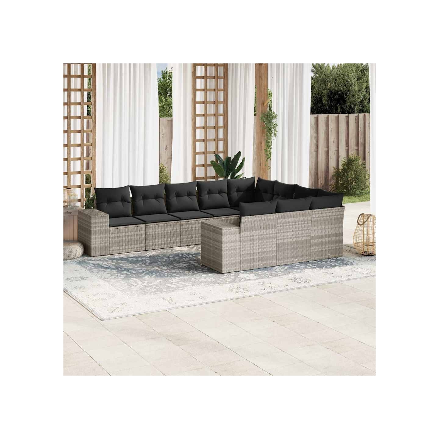 Salon de jardin avec coussins 10 pcs gris clair résine tressée