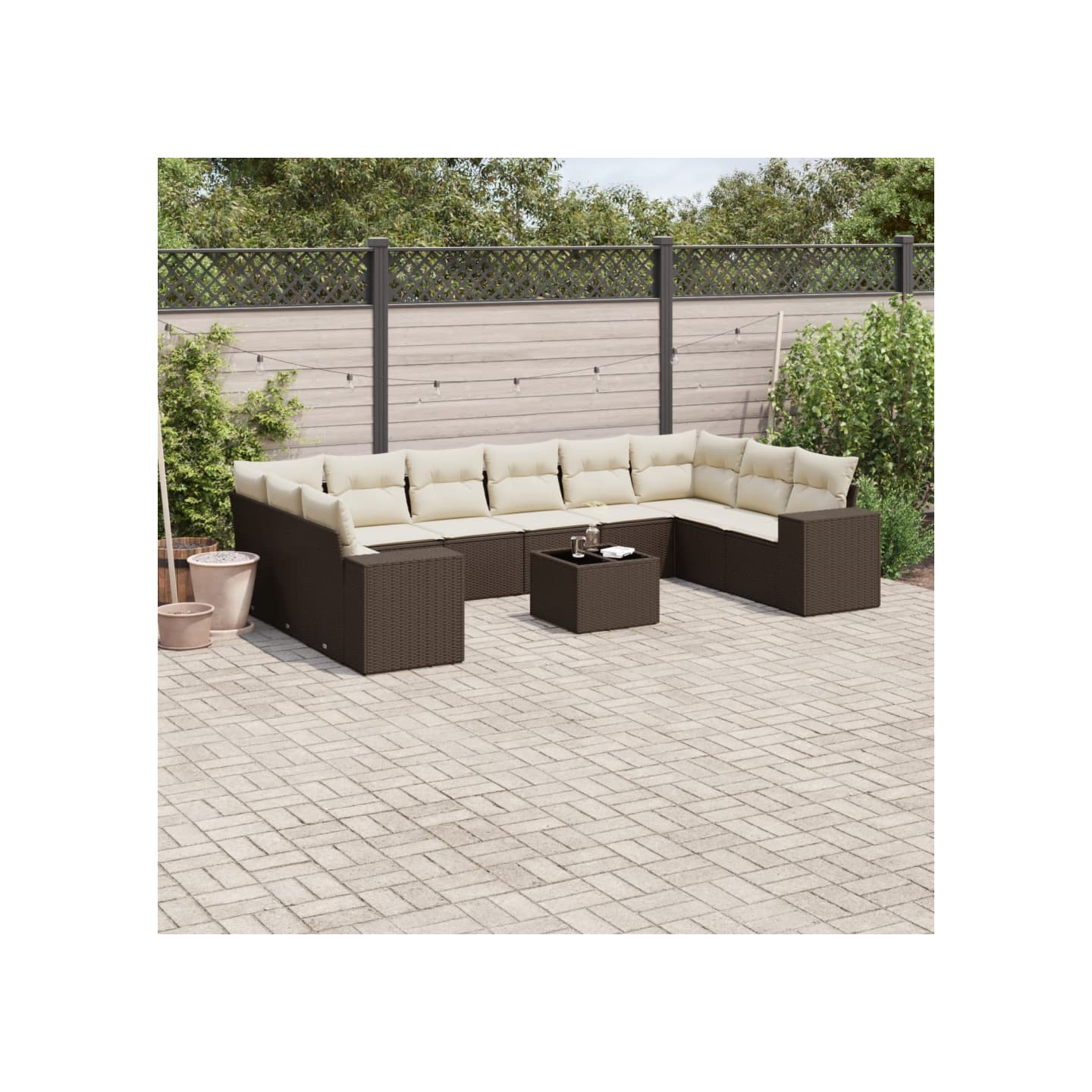 Salon de jardin et coussins 11 pcs marron résine tressée