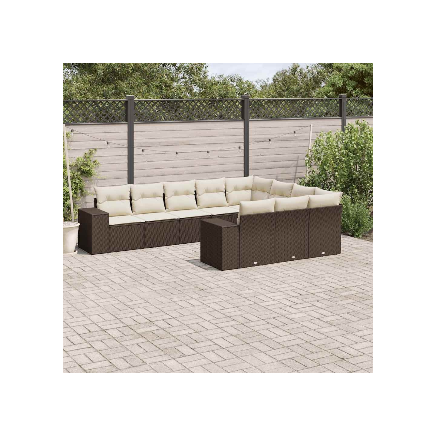 Salon de jardin 10 pcs avec coussins marron résine tressée
