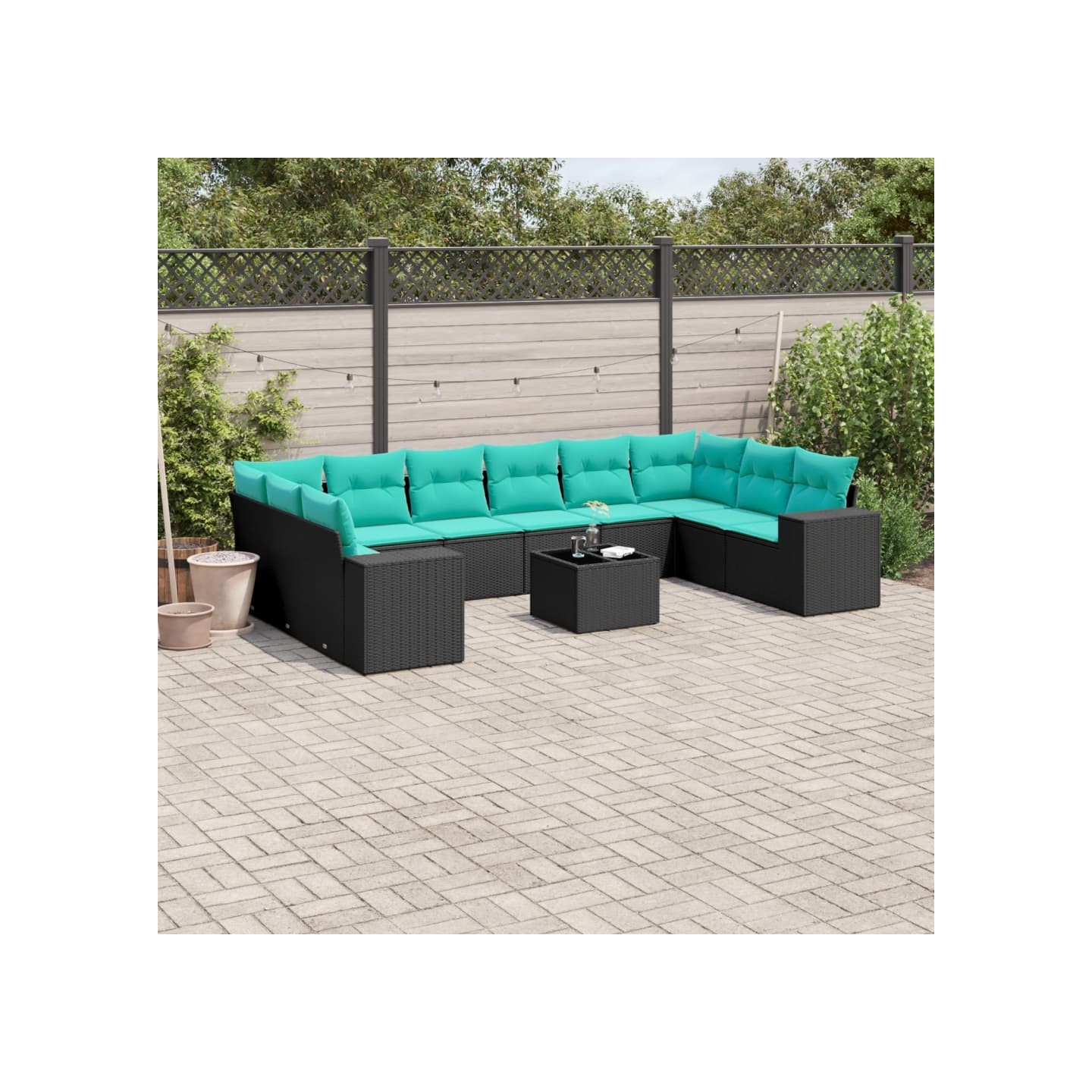 Ensemble de canapé de jardin 11 pcs avec coussins noir
