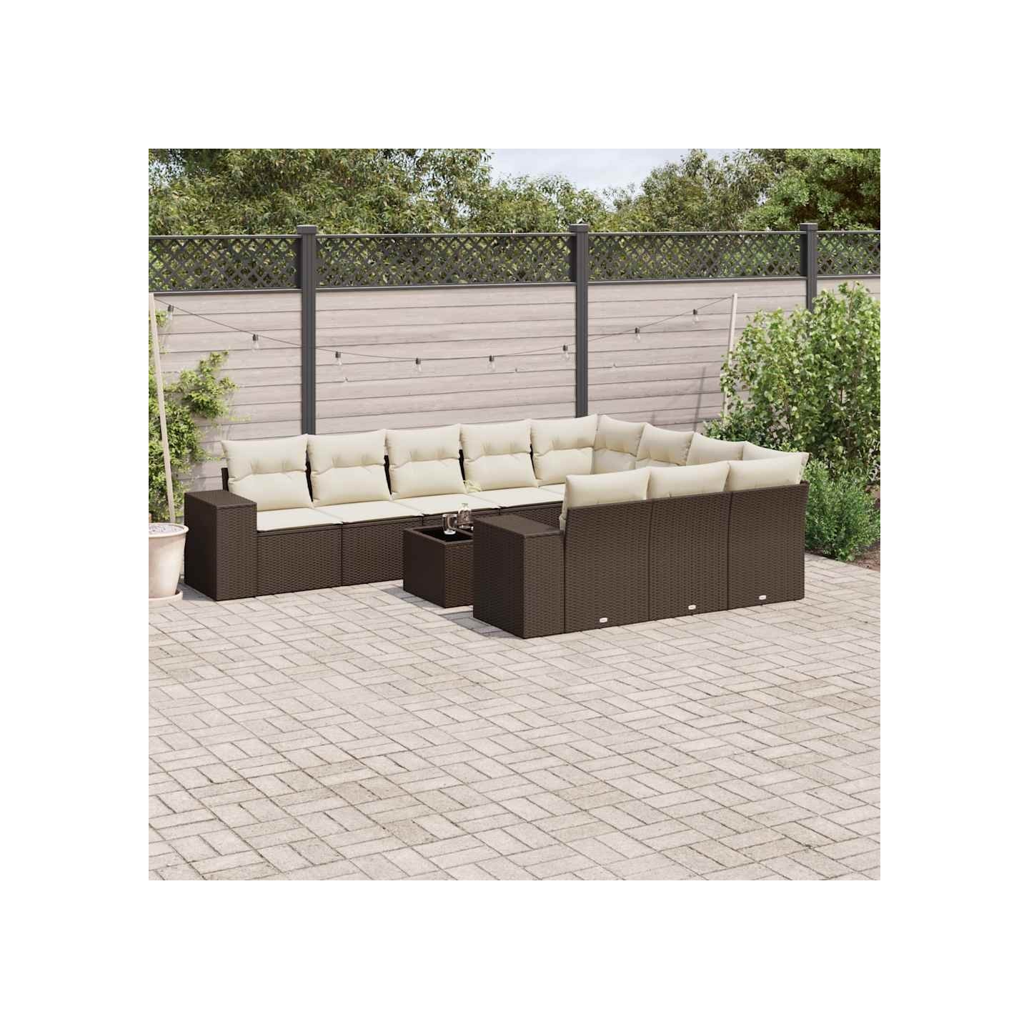 Salon de jardin et coussins 11 pcs marron résine tressée