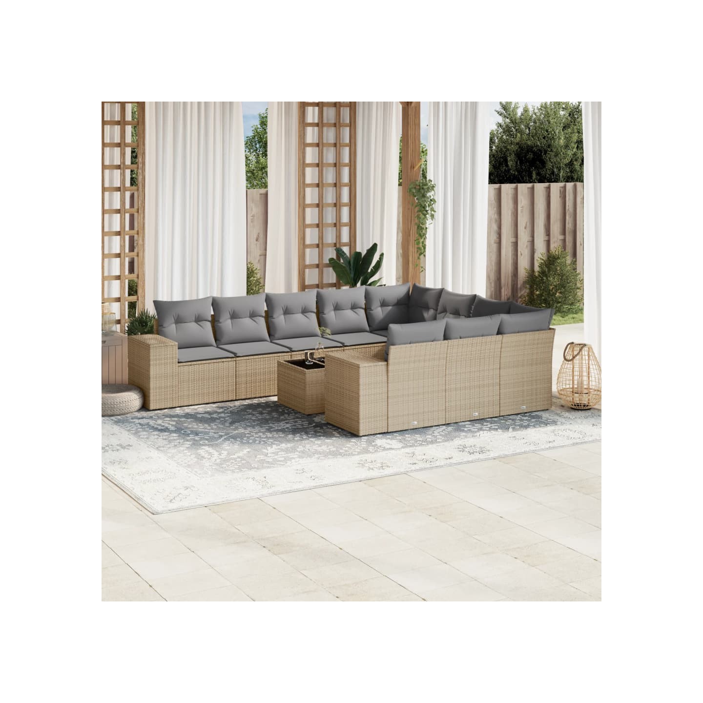 Salon de jardin 11 pcs avec coussins beige résine tressée