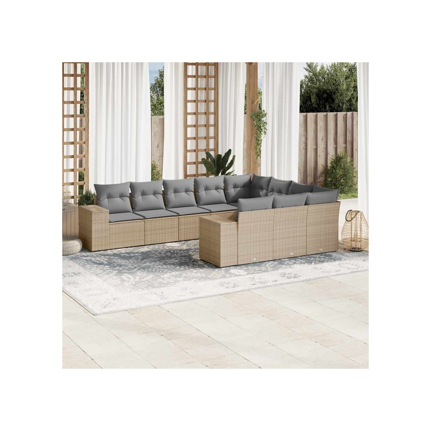 Salon de jardin avec coussins 10 pcs beige résine tressée