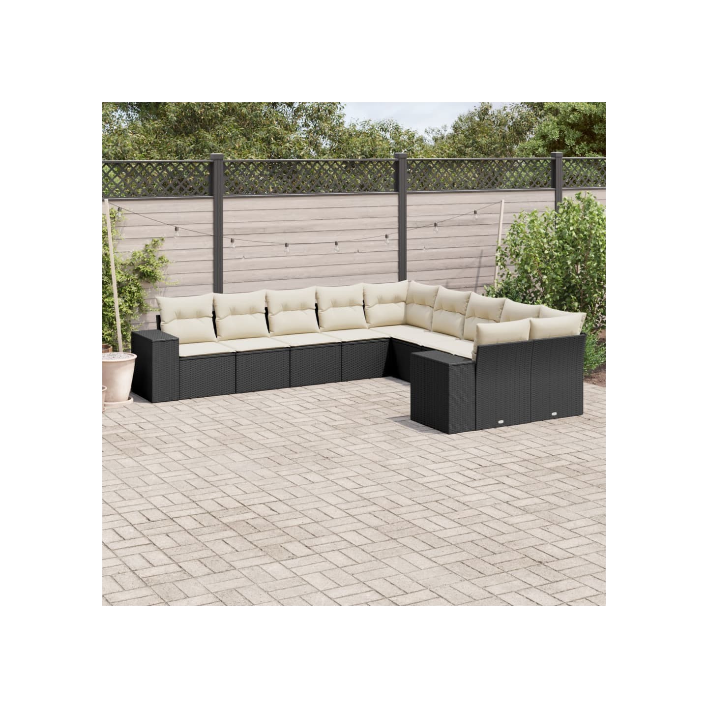 Salon de jardin 10 pcs avec coussins noir résine tressée