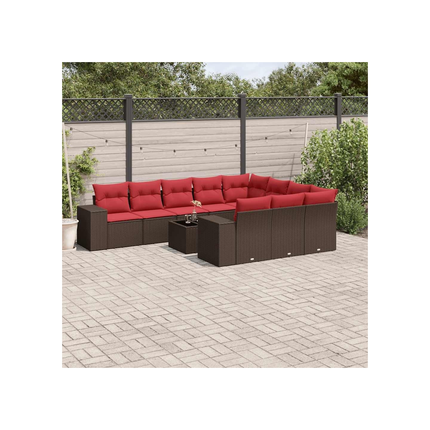 Ensemble de canapé de jardin 11 pcs avec coussins marron