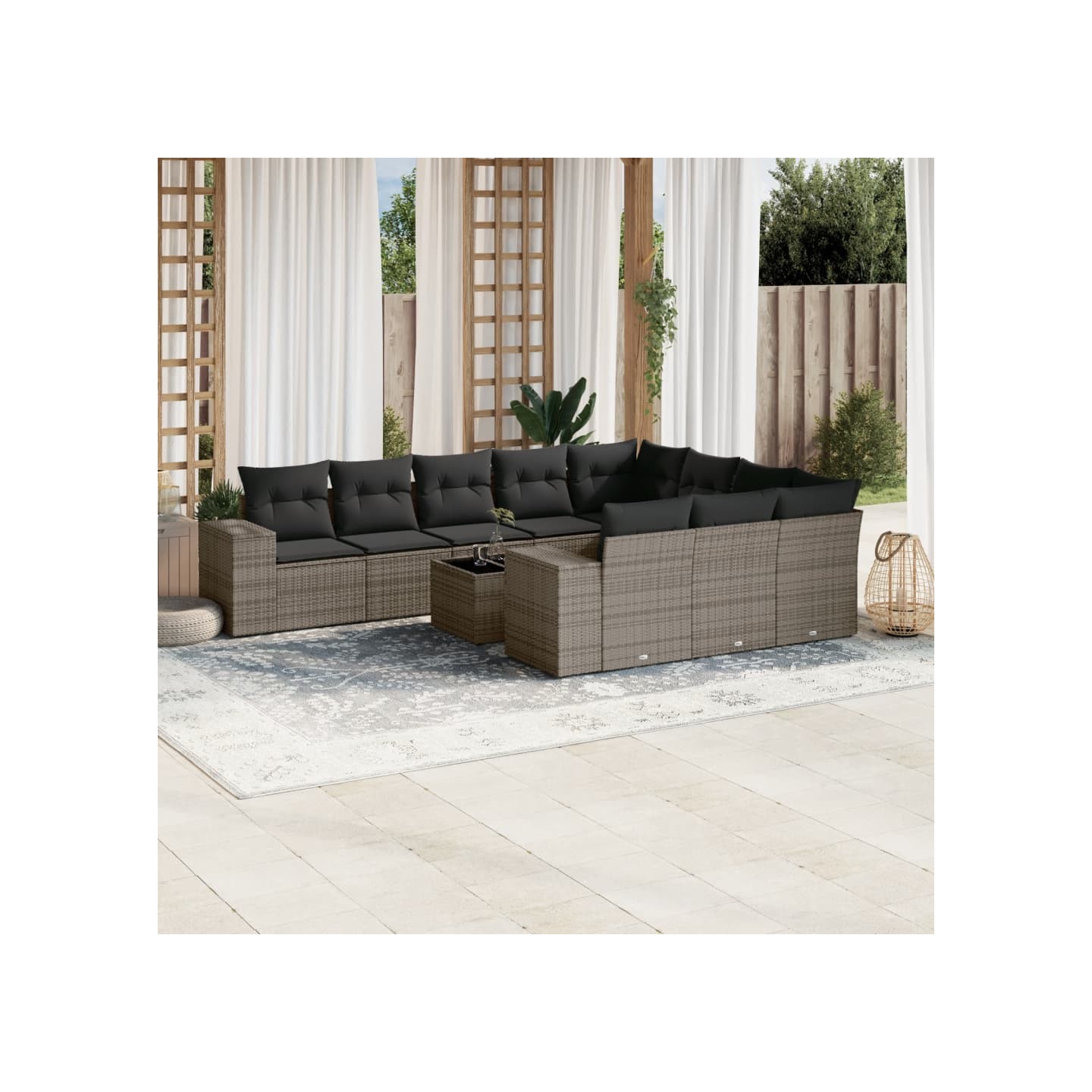Salon de jardin 11 pcs avec coussins gris résine tressée