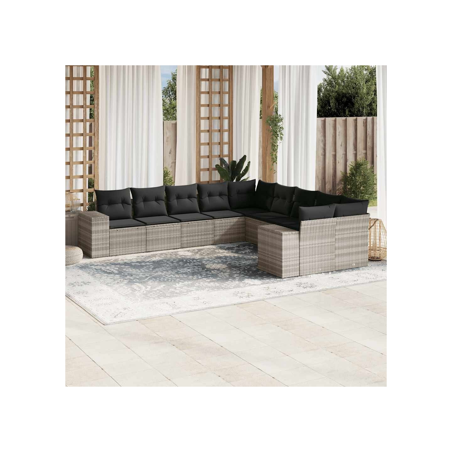 Salon de jardin avec coussins 10 pcs gris clair résine tressée