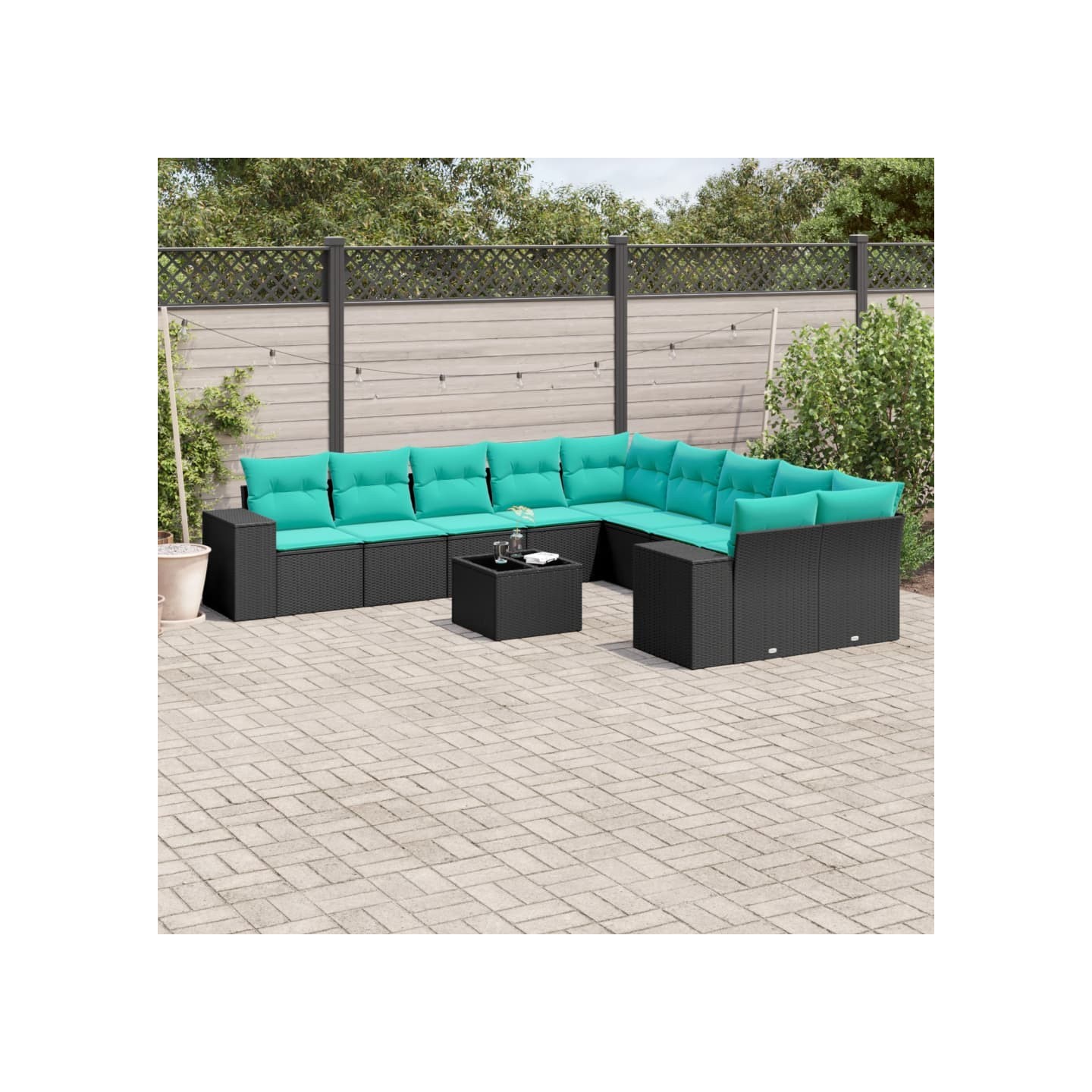 Ensemble de canapé de jardin 11 pcs avec coussins noir
