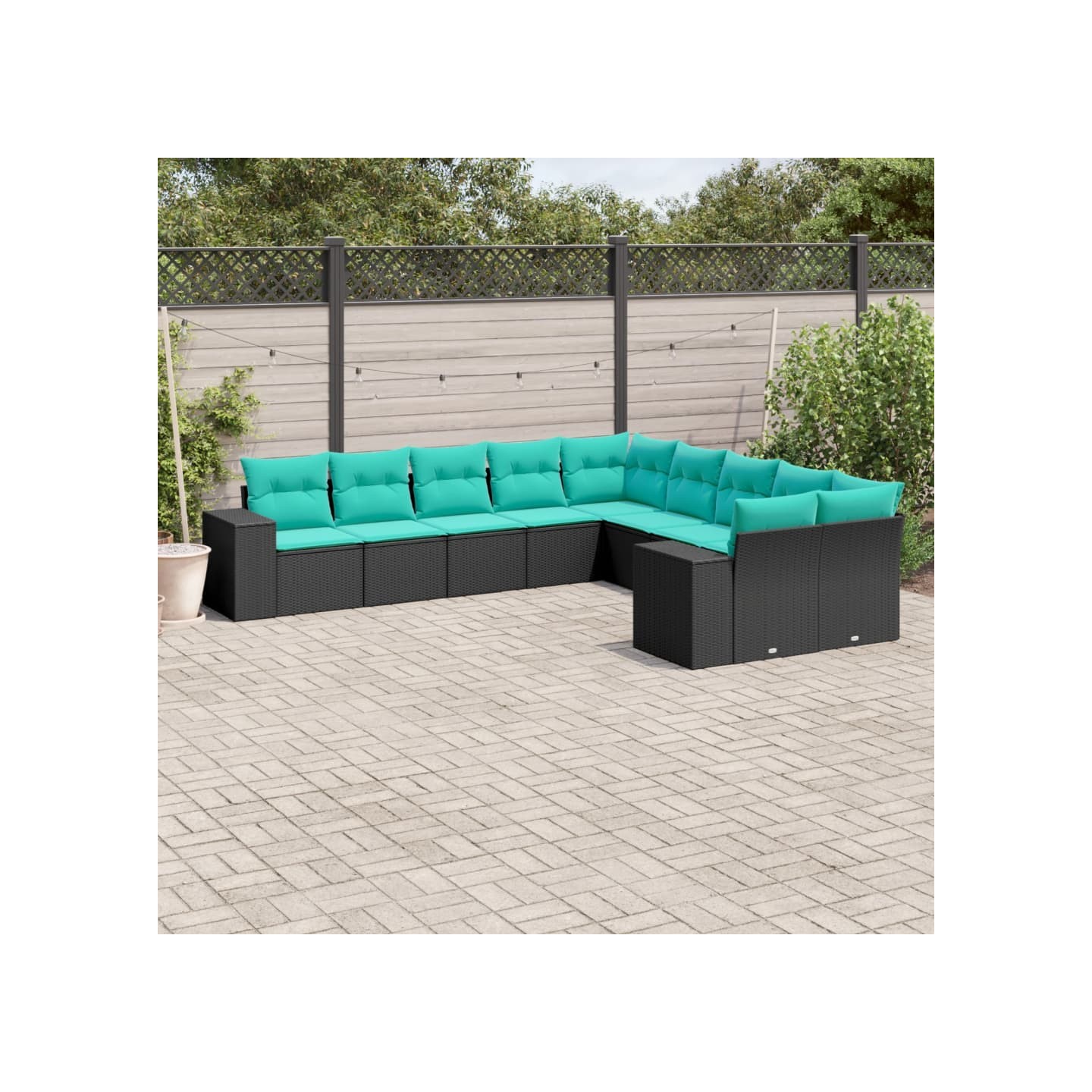 Salon de jardin 10 pcs avec coussins noir résine tressée