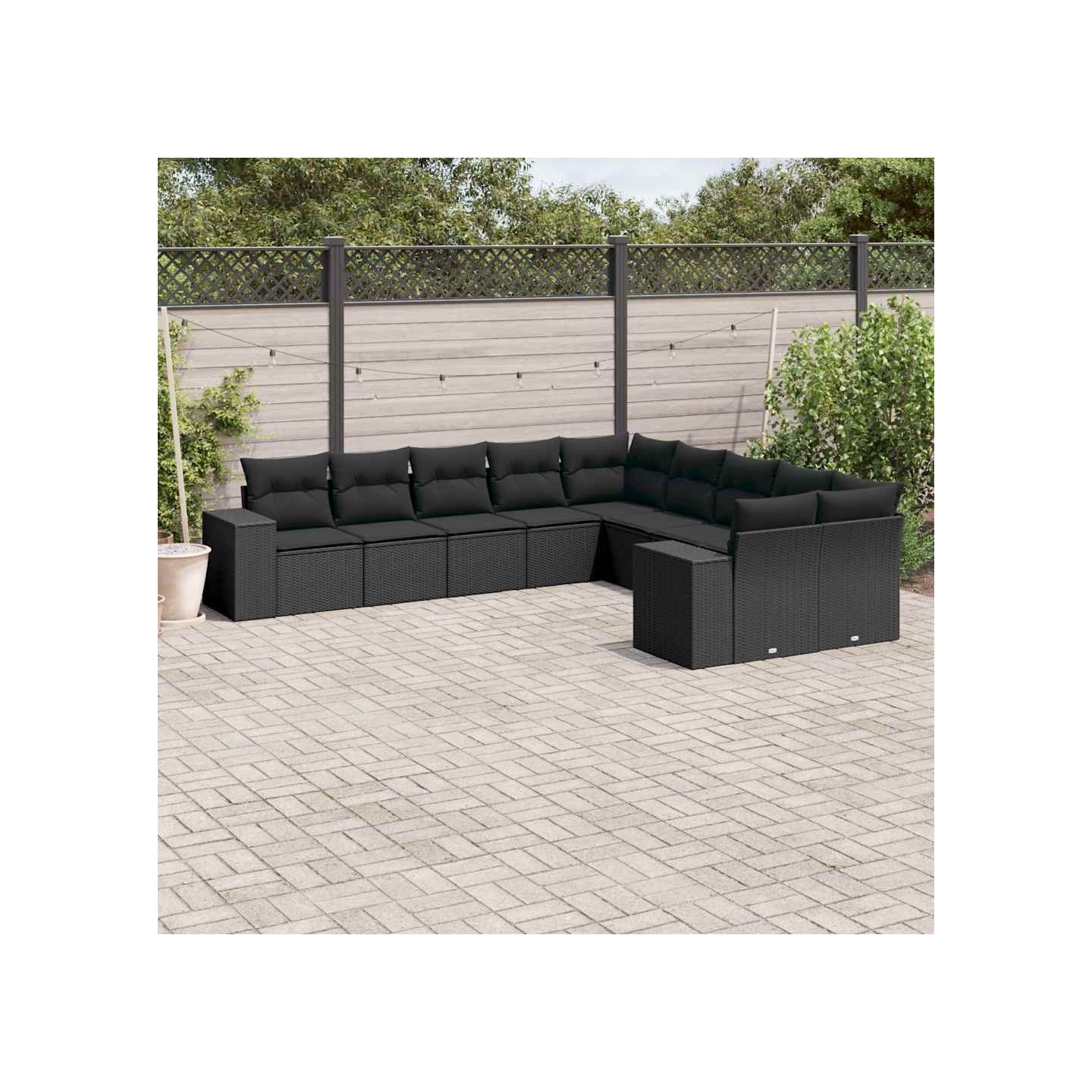 Salon de jardin 10 pcs avec coussins noir résine tressée